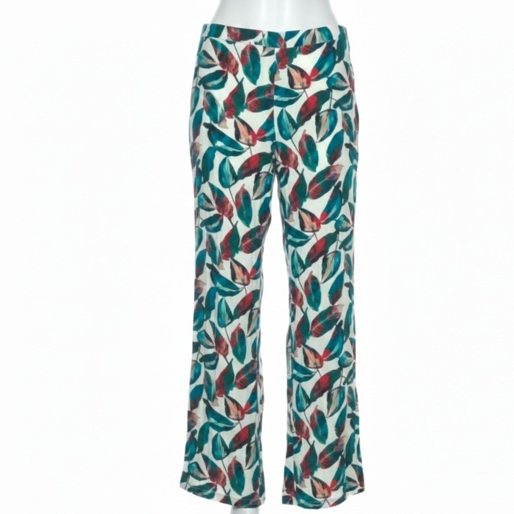 Onia Tropical Leaf Print Wide Leg Pants Resort Coastal Vacation Flowing Large